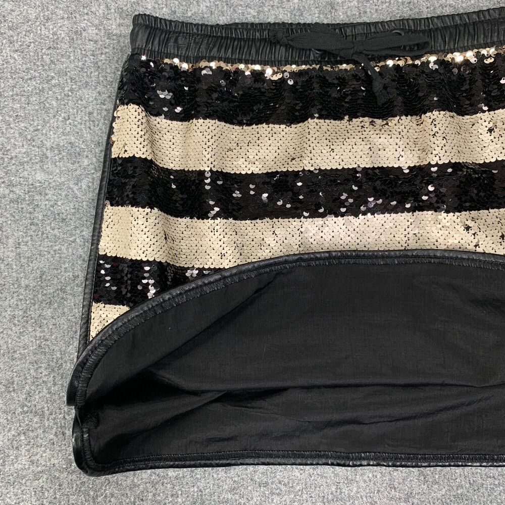 Gianni Bini Skirt Womens L Large Black Gold Jamie Striped Sequined Lined Mini - Picture 8 of 16